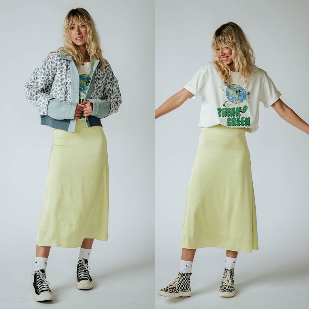 Clad & Cloth Key Lime Midi Skirt
